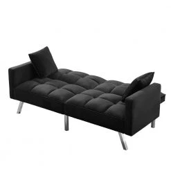 74 in. W Square Arms Velvet Futon Twin Size Sofa Bed 3-Seater Straight Sofa with 2-Pillow in Black by Unbranded -Boraam Sales Store black unbranded sofas couches ec sfbk 8224 4f 1000