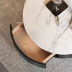 35.4 in. Black White Round Coffee Table With Storage, Drum Coffee Table With Solid Wood Drawers, Sintered Stone Tabletop by Unbranded -Boraam Sales Store black white unbranded coffee tables gm h 532 1f 1000