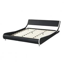 80.3 in.W Black White Wood Frame Faux Leather Upholstered King Size Platform Bed Frame by Unbranded