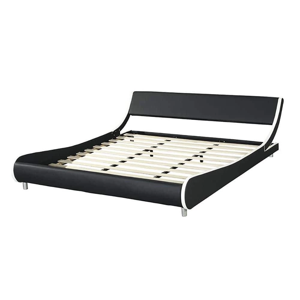 80.3 in.W Black White Wood Frame Faux Leather Upholstered King Size Platform Bed Frame by Unbranded 3 80.3 in.W Black White Wood Frame Faux Leather Upholstered King Size Platform Bed Frame by Unbranded