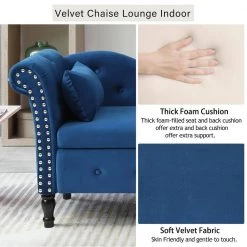 60 in.W Blue Modern Multifunctional Storage Velvet Tufted Chaise Lounge with 1 Pillows by Unbranded -Boraam Sales Store blue unbranded chaise lounges cuu49338 c3 1000