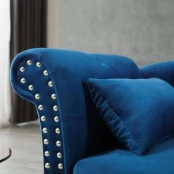 60 in. Blue Velvet Multifunctional Storage Chaise Lounge Buttons Tufted Nailhead Trimmed Solid Wood Legs with 1 Pillow by Unbranded -Boraam Sales Store blue unbranded chaise lounges ec clb 8102 1d 1000