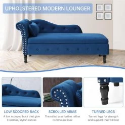 60 in. Blue Velvet Multifunctional Storage Chaise Lounge Buttons Tufted Nailhead Trimmed Solid Wood Legs with 1 Pillow by Unbranded -Boraam Sales Store blue unbranded chaise lounges ec clb 8102 76 1000
