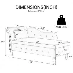 60 in. Blue Velvet Multifunctional Storage Chaise Lounge Buttons Tufted Nailhead Trimmed Solid Wood Legs with 1 Pillow by Unbranded -Boraam Sales Store blue unbranded chaise lounges ec clb 8102 c3 1000