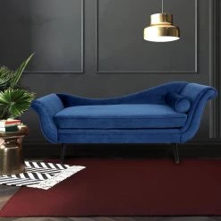 69 in. Blue Modern Velvet Chaise Lounge by Unbranded -Boraam Sales Store blue unbranded chaise lounges z w68034301 1f 1000