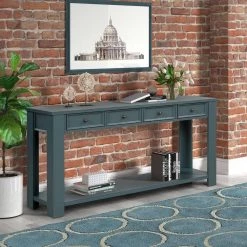 63 in. Blue Rectangle Pine Wood Console Table With 4-Drawers and 1 Bottom Shelf for Entryway Hallway by Unbranded -Boraam Sales Store blue unbranded console tables gm h 519 31 1000