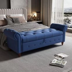 Nordic Blue Fabric Bed Bench With Storage Compartment 25 in. H x 63 in. W x 22 in. D by Unbranded -Boraam Sales Store blue unbranded dining benches d w109751609 31 1000