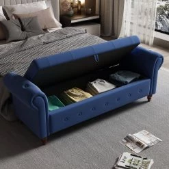 Nordic Blue Fabric Bed Bench With Storage Compartment 25 in. H x 63 in. W x 22 in. D by Unbranded -Boraam Sales Store blue unbranded dining benches d w109751609 44 1000