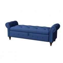 Nordic Blue Fabric Bed Bench With Storage Compartment 25 in. H x 63 in. W x 22 in. D by Unbranded