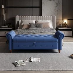 Nordic Blue Fabric Bed Bench With Storage Compartment 25 in. H x 63 in. W x 22 in. D by Unbranded -Boraam Sales Store blue unbranded dining benches d w109751609 c3 1000