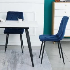 Modern Blue Velvet Dining Kitchen Chair with Black Coated Legs Upholstered Side Chair(set of 4) by Unbranded -Boraam Sales Store blue unbranded dining chairs bu 4 chair 31 1000