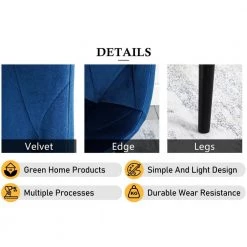 Modern Blue Velvet Dining Kitchen Chair with Black Coated Legs Upholstered Side Chair(set of 4) by Unbranded -Boraam Sales Store blue unbranded dining chairs bu 4 chair 44 1000