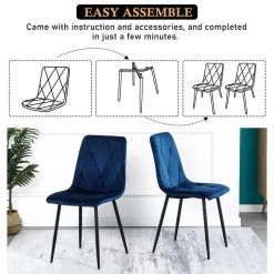 Modern Blue Velvet Dining Kitchen Chair with Black Coated Legs Upholstered Side Chair(set of 4) by Unbranded -Boraam Sales Store blue unbranded dining chairs bu 4 chair 4f 1000
