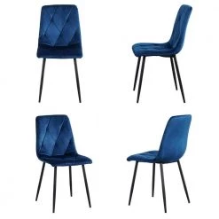 Modern Blue Velvet Dining Kitchen Chair with Black Coated Legs Upholstered Side Chair(set of 4) by Unbranded