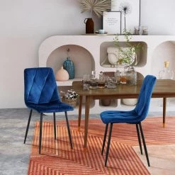Modern Blue Velvet Dining Kitchen Chair with Black Coated Legs Upholstered Side Chair(set of 4) by Unbranded -Boraam Sales Store blue unbranded dining chairs bu 4 chair 66 1000
