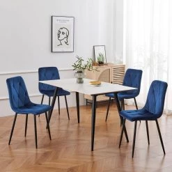Modern Blue Velvet Dining Kitchen Chair with Black Coated Legs Upholstered Side Chair(set of 4) by Unbranded -Boraam Sales Store blue unbranded dining chairs bu 4 chair a0 1000