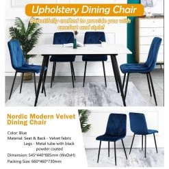 Modern Blue Velvet Dining Kitchen Chair with Black Coated Legs Upholstered Side Chair(set of 4) by Unbranded -Boraam Sales Store blue unbranded dining chairs bu 4 chair c3 1000