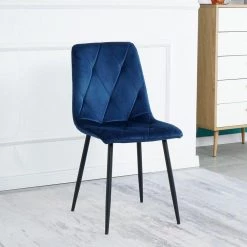 Modern Blue Velvet Dining Kitchen Chair with Black Coated Legs Upholstered Side Chair(set of 4) by Unbranded -Boraam Sales Store blue unbranded dining chairs bu 4 chair fa 1000