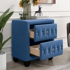 2-Drawer Bedroom Upholstery Blue Nightstand 25 in. W x 15.9 in. D x 27.9 in. H by Unbranded -Boraam Sales Store blue unbranded nightstands am902c 19 c3 1000