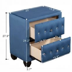 2-Drawer Bedroom Upholstery Blue Nightstand 25 in. W x 15.9 in. D x 27.9 in. H by Unbranded -Boraam Sales Store blue unbranded nightstands am902c 19 fa 1000