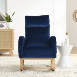 27.6 in. W Blue Arm Rocking Chair Modern Accent High Backrest Living Room Lounge, 2 Side Pocket by Unbranded -Boraam Sales Store blue unbranded rockers gliders ottomans gm h 537 1f 1000