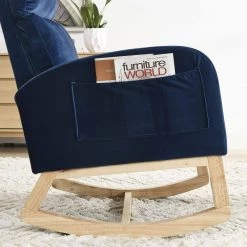 27.6 in. W Blue Arm Rocking Chair Modern Accent High Backrest Living Room Lounge, 2 Side Pocket by Unbranded -Boraam Sales Store blue unbranded rockers gliders ottomans gm h 537 fa 1000