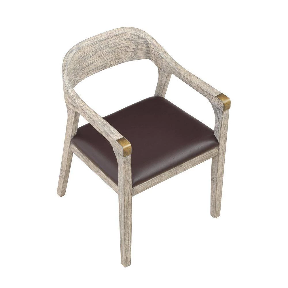 Montana Brown Faux Leather and Wood Dining Arm Chair by Boraam 4 Montana Brown Faux Leather and Wood Dining Arm Chair by Boraam - Image 2