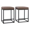 24 in. Brown Leather Cushion and Black Metal Frame Metal Bar Stool (2-pieces) by Unbranded