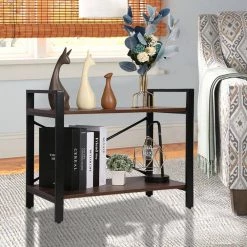 23.6 in. Brown Wooden 2-shelf Etagere Bookcase with Open Shelves for Entryway, Hallway, Living Room by Unbranded -Boraam Sales Store brown unbranded bookcases bookshelves dhs lqw1 9133 4f 1000