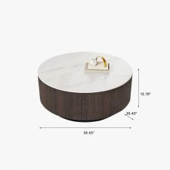 35.4 in. Brown Modern Round Coffee Table With Storage Drum Coffee Table With Solid Wood Drawers, Sintered Stone Tabletop by Unbranded -Boraam Sales Store brown unbranded coffee tables gm h 531 c3 1000