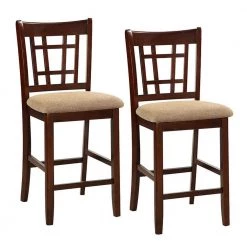 Retro Brown Solid Wood Counter Height Upholstered Dining Side Chairs (Set of 2) by Unbranded