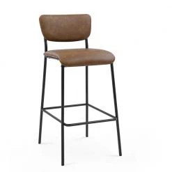 38.5 in. Metal Brown Pu Faux Leather Bar Stool Set of 2 by Unbranded