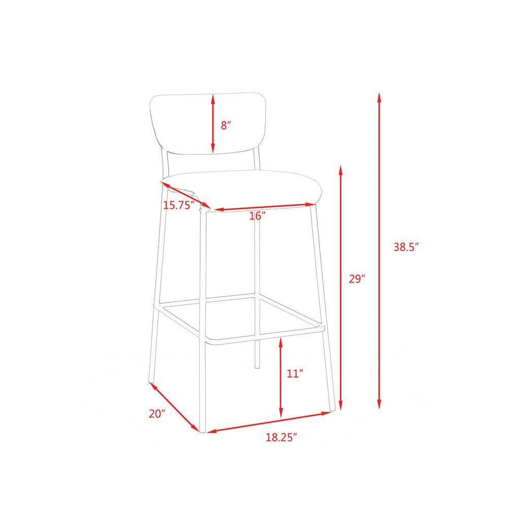 38.5 in. Metal Brown Pu Faux Leather Bar Stool Set of 2 by Unbranded 11 38.5 in. Metal Brown Pu Faux Leather Bar Stool Set of 2 by Unbranded - Image 9