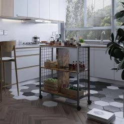 Metal Framed Kitchen Serving Cart with Movable Wheels by Unbranded -Boraam Sales Store brown unbranded kitchen carts aybszhd1273 4f 1000