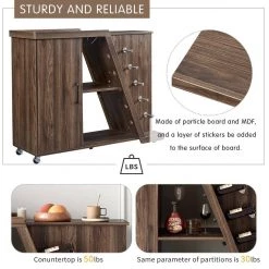 Particle Board Brown Kitchen Island Cart with Adjustable Shelf and Wine Holder by Unbranded -Boraam Sales Store brown unbranded kitchen carts aybszhd611 1d 1000