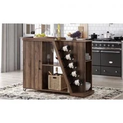 Particle Board Brown Kitchen Island Cart with Adjustable Shelf and Wine Holder by Unbranded -Boraam Sales Store brown unbranded kitchen carts aybszhd611 31 1000
