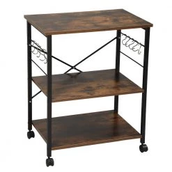 Brown and Frosted Black Kitchen Cart with 3-Tier Storage Space by Unbranded
