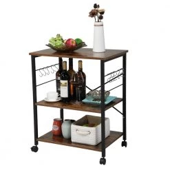 Brown and Frosted Black Kitchen Cart with 3-Tier Storage Space by Unbranded -Boraam Sales Store brown unbranded kitchen carts aybszhd691 76 1000