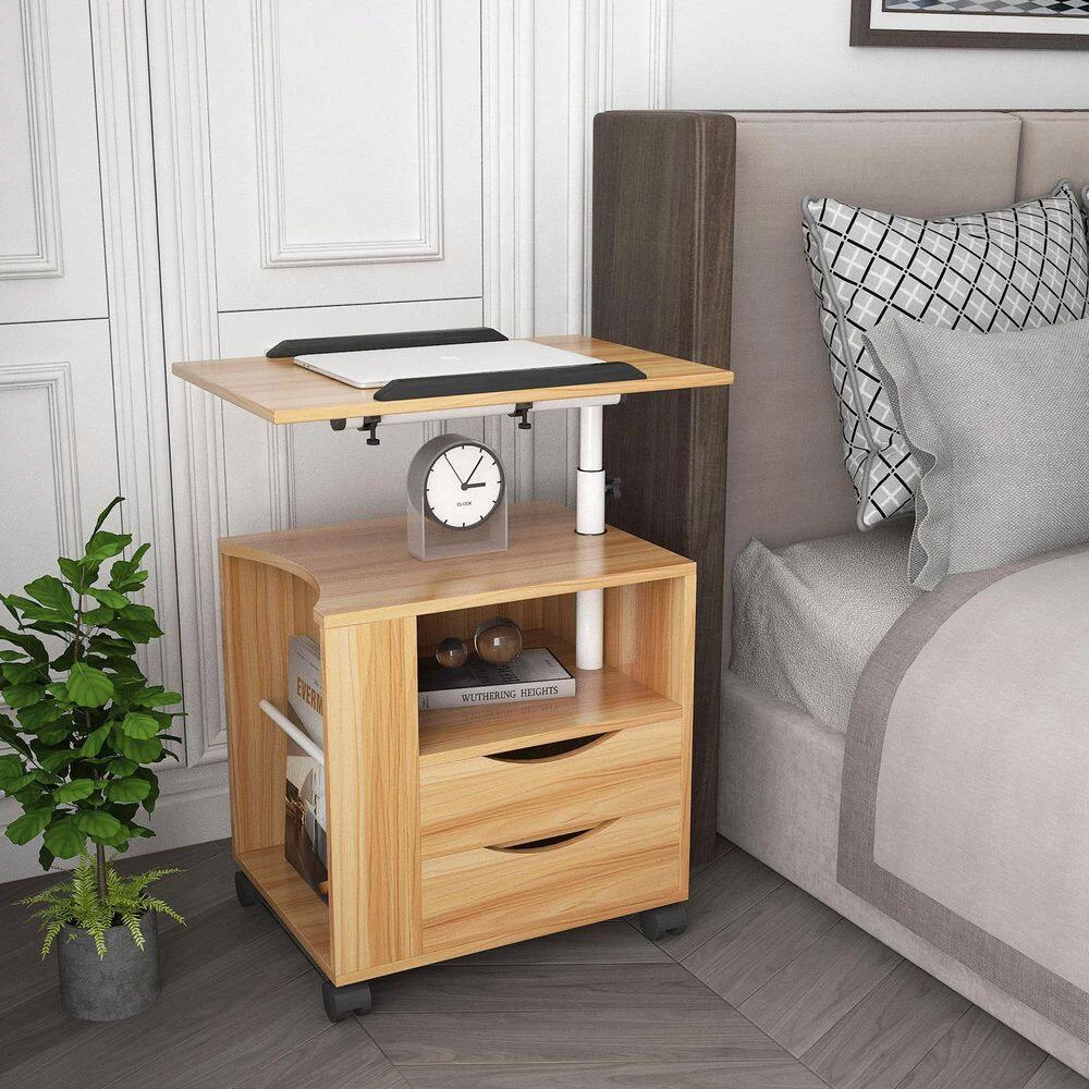 18.31 in. x 23.62 in. x 15.75 in. 2-Drawer Brown Height Adjustable Overbed End Table Wooden Nightstand by Unbranded 4 18.31 in. x 23.62 in. x 15.75 in. 2-Drawer Brown Height Adjustable Overbed End Table Wooden Nightstand by Unbranded - Image 2