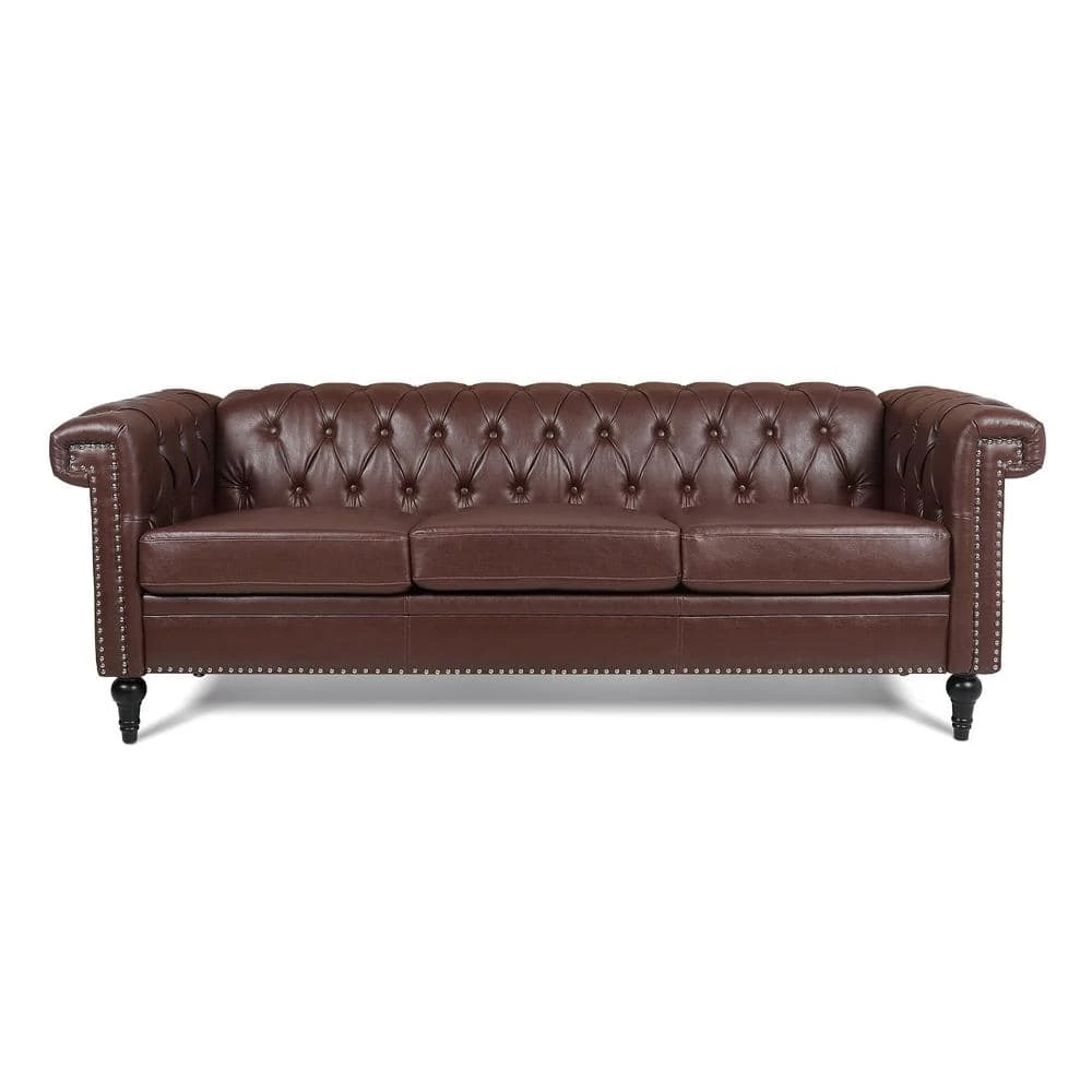 83 in.W 3-Seat Modern Rolled Arm Faux Leather Straight Tufted Sofa in Brown by Unbranded 3 83 in.W 3-Seat Modern Rolled Arm Faux Leather Straight Tufted Sofa in Brown by Unbranded