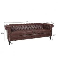 83 in.W 3-Seat Modern Rolled Arm Faux Leather Straight Tufted Sofa in Brown by Unbranded 9 83 in.W 3-Seat Modern Rolled Arm Faux Leather Straight Tufted Sofa in Brown by Unbranded -Boraam Sales Store brown unbranded sofas couches cuu42995 c3 1000