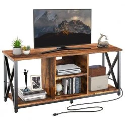 Wood 65 in. TV Stand and Entertainment Center with 4-Socket Plug-In Station by Unbranded -Boraam Sales Store brown unbranded tv stands b09fpckfwd 1f 1000
