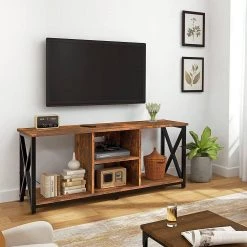 Wood 65 in. TV Stand and Entertainment Center with 4-Socket Plug-In Station by Unbranded -Boraam Sales Store brown unbranded tv stands b09fpckfwd 31 1000