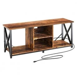 Wood 65 in. TV Stand and Entertainment Center with 4-Socket Plug-In Station by Unbranded