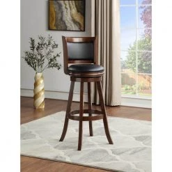 Augusta 47 in. Cappuccino High Back Wood 34 in. Swivel Bar Stool with Faux Leather Seat by Boraam -Boraam Sales Store cappuccino boraam bar stools 48834 31 1000