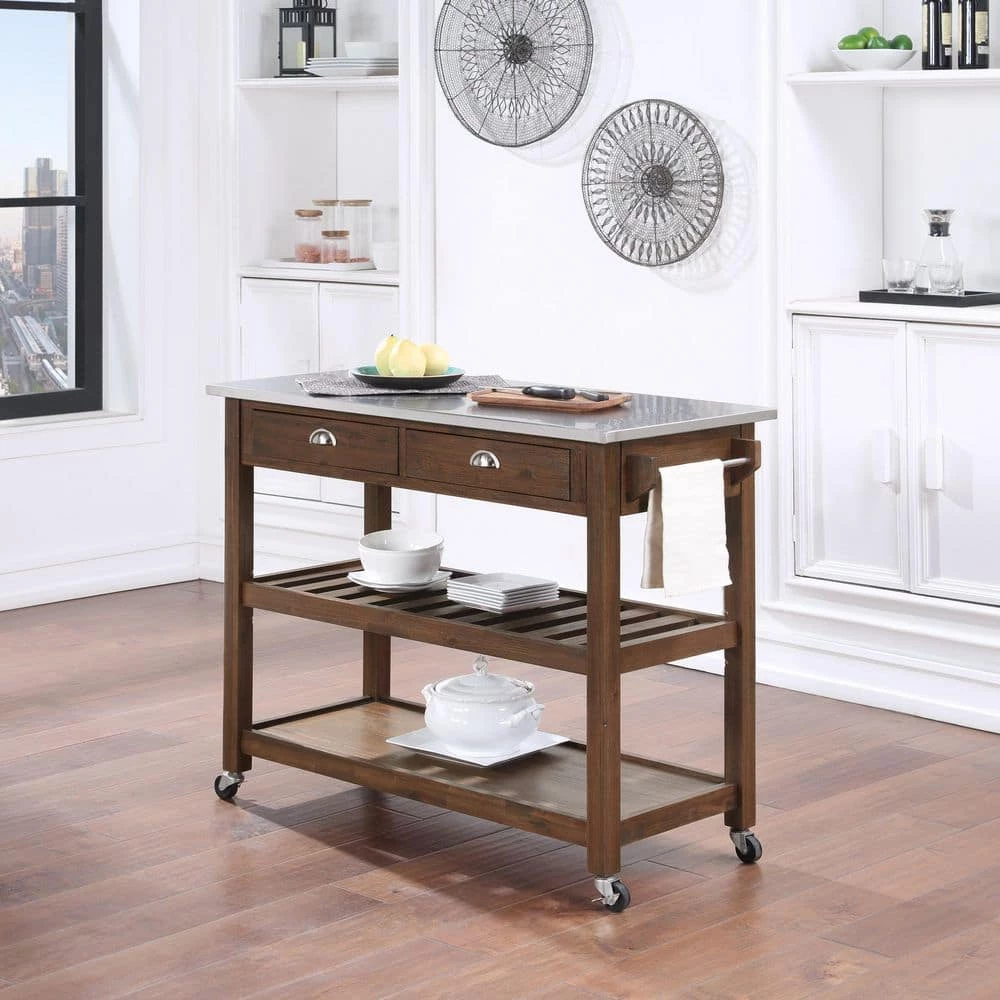 Sonoma Chestnut Wire-Brush Kitchen Cart by Boraam 11 Sonoma Chestnut Wire-Brush Kitchen Cart by Boraam - Image 9