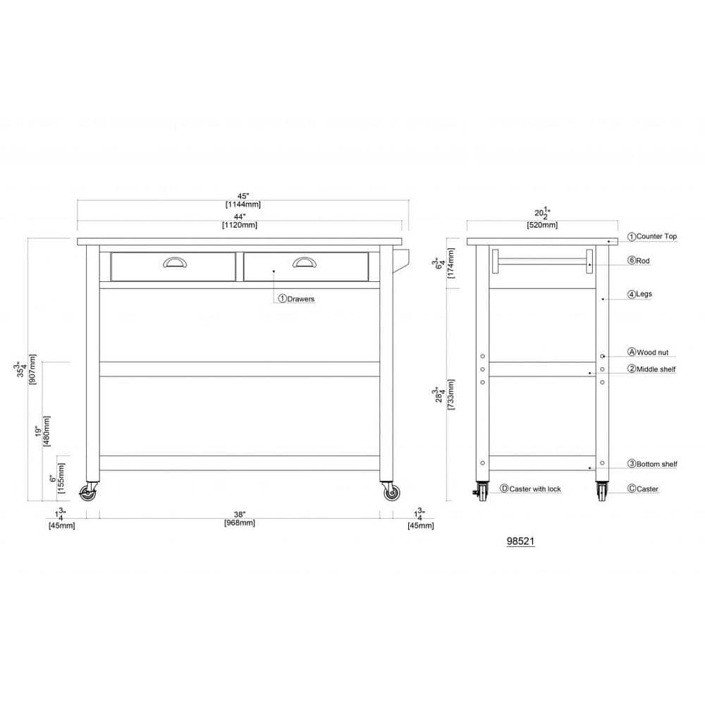 Sonoma Chestnut Wire-Brush Kitchen Cart by Boraam 5 Sonoma Chestnut Wire-Brush Kitchen Cart by Boraam - Image 3
