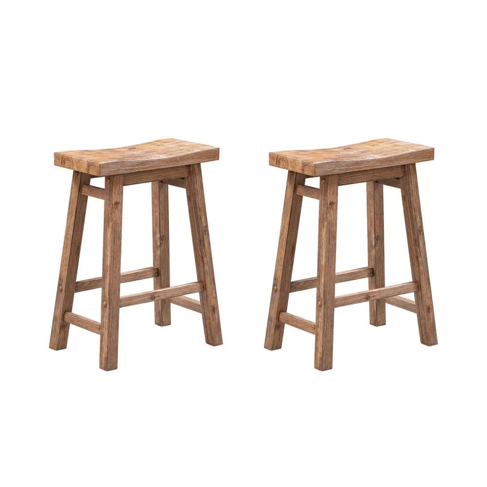 24 in. Sonoma Saddle Backless Wood Counter Stool - Barnwood Wire-Brush (Set of 2) by Boraam 3 24 in. Sonoma Saddle Backless Wood Counter Stool - Barnwood Wire-Brush (Set of 2) by Boraam