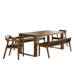 Rasmus 5-Piece Rectangular Chestnut Wire-Brush Acacia Wood Dining Set by Boraam