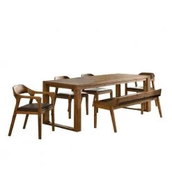 Rasmus 6-Piece Rectangular Chestnut Wire-Brush Acacia Wood Dining Set by Boraam
